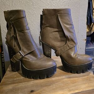 BUMPER Faux Leather Platform Ankle Boots With Metal Heel